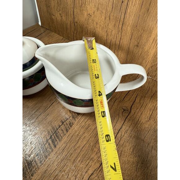 Amalfi Classic by Pfaltzgraff Sugar/cream Bowl Navy Burgundy Dark Green Design - Picture 3 of 6